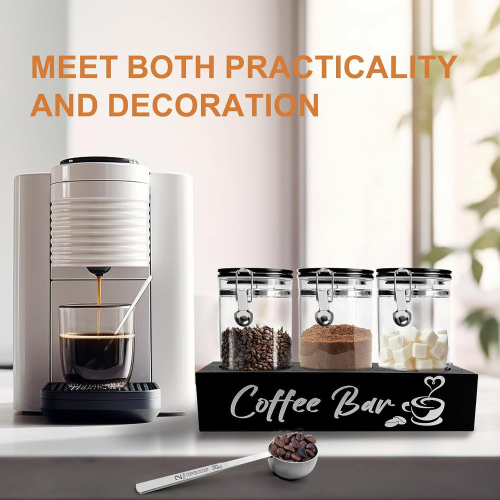 MACIFECI Glass Coffee Containers with Shelf Coffee Station Organizer 54oz Bla...
