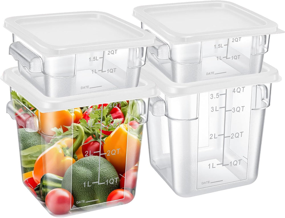 Barydat 4 Pcs Square Food Storage Containers with Lids 2qt & 4qt, White