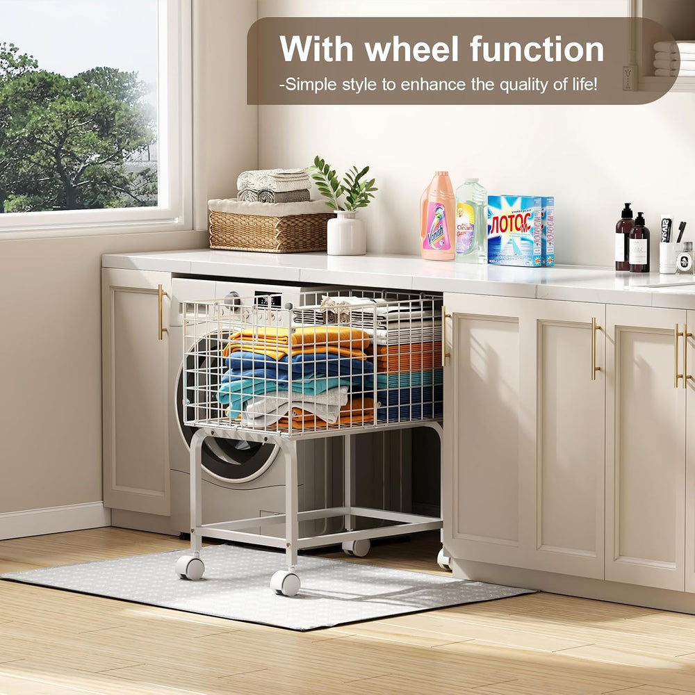 Laundry Basket with Wheels,80L Wire Rolling Laundry Basket with Pull Handle,W...