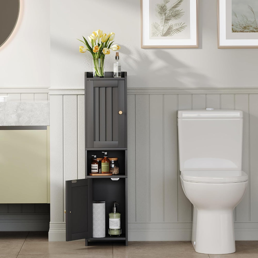 Bathroom Cabinet with 2 Doors, 7.3 x 9.8 x 40.4 Inches, Small Freestanding St...