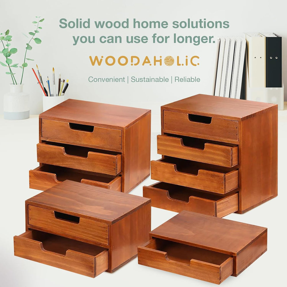4-piece Drawer Cabinet Bundle Set - Modern Mahogany Wood Stackable Units - Mu...