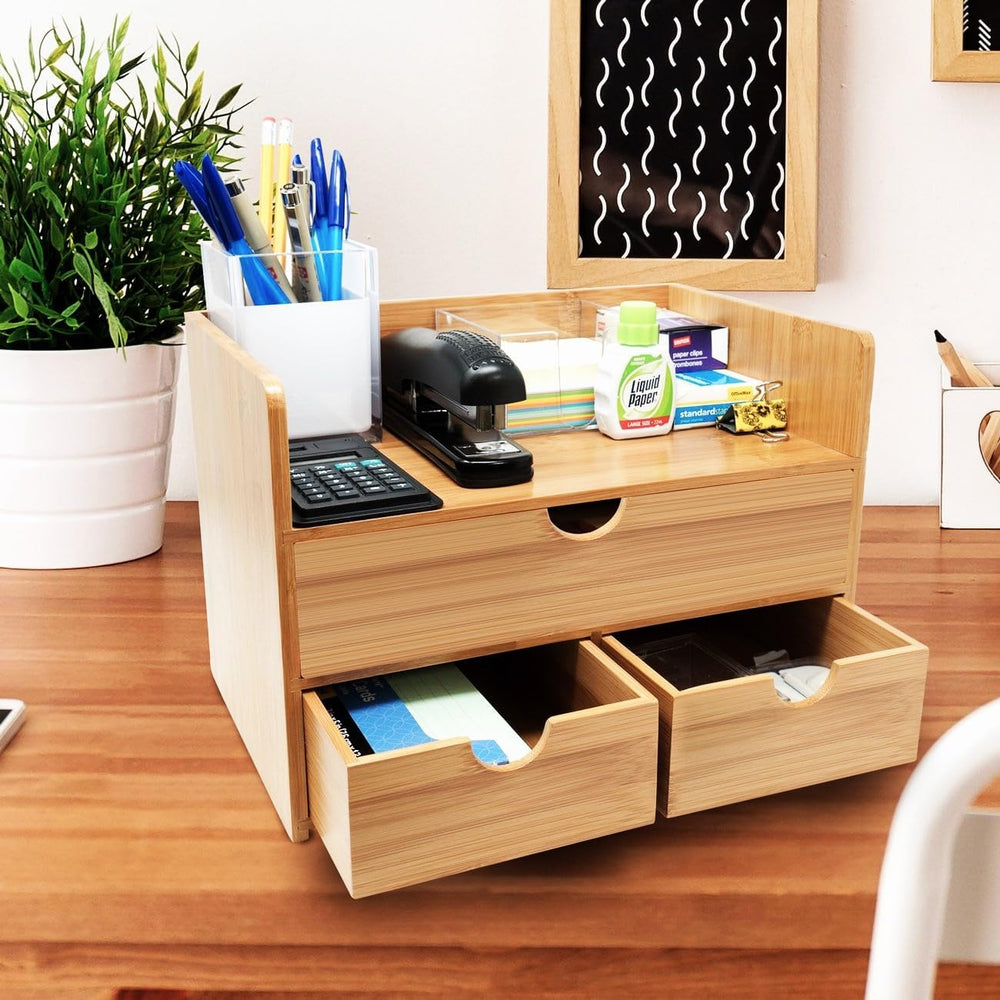 Sorbus Bamboo Desk Organizer - 3-Tier 100% Bamboo Desktop Organizers – Mini B...