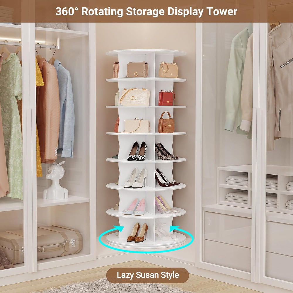 6-Tier Rotating Standing Shelf with Divider Shoe Rack Tower, White