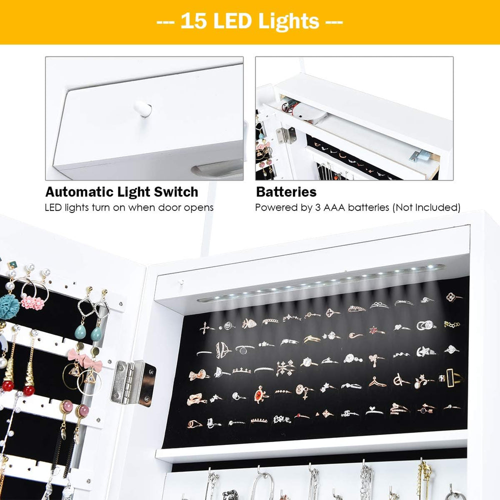Giantex 15 LEDs Jewelry Armoire, Wall Mounted or Door Hanging, Lockable Jewel...