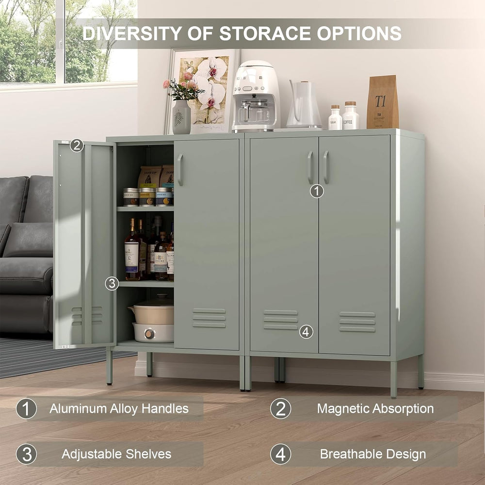 IRONFFICE Metal Cabinet with Doors and Shelves,Steel Entryway Storage Cabinet...