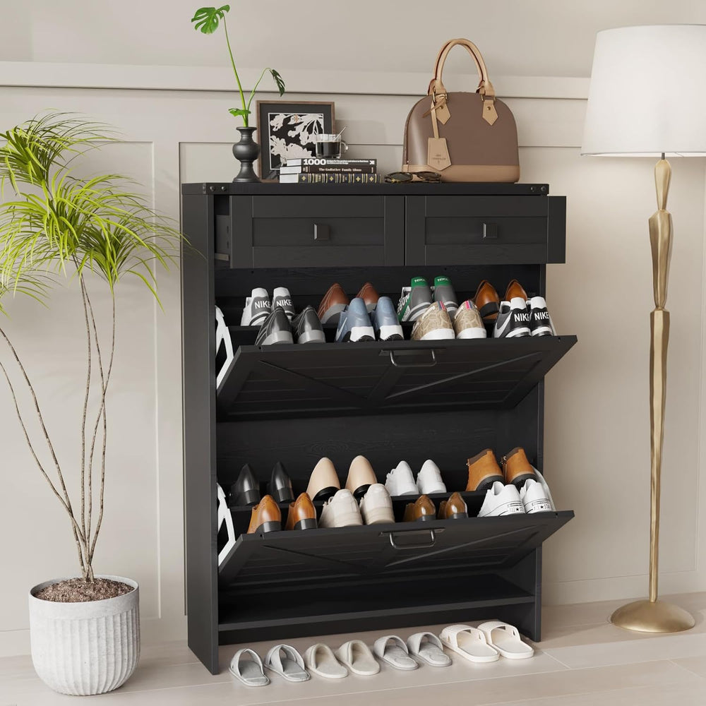 Halitaa Shoe Cabinet with 2 Flip Drawers & 2 Drawers,Farmhouse Shoe Stora...
