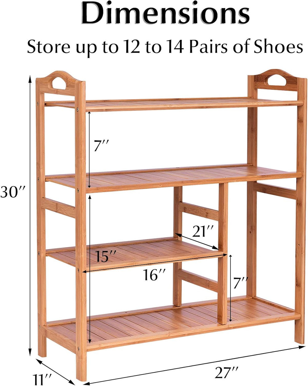 Casart 4-Tier Bamboo Shoe Rack with Boots Storage, Freestanding Wooden Displa...