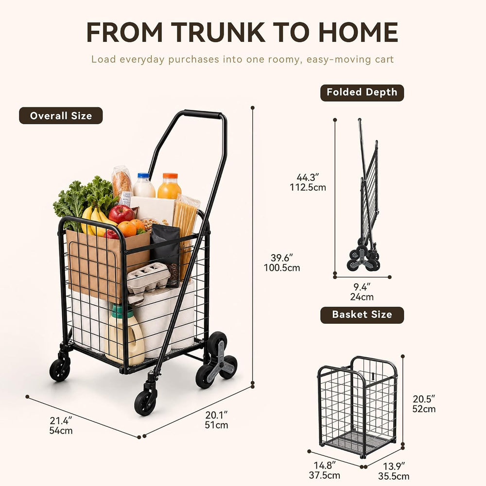 DWVO Folding Stair Climbing Cart, 360° Tri-Wheel Grocery Cart for Stairs