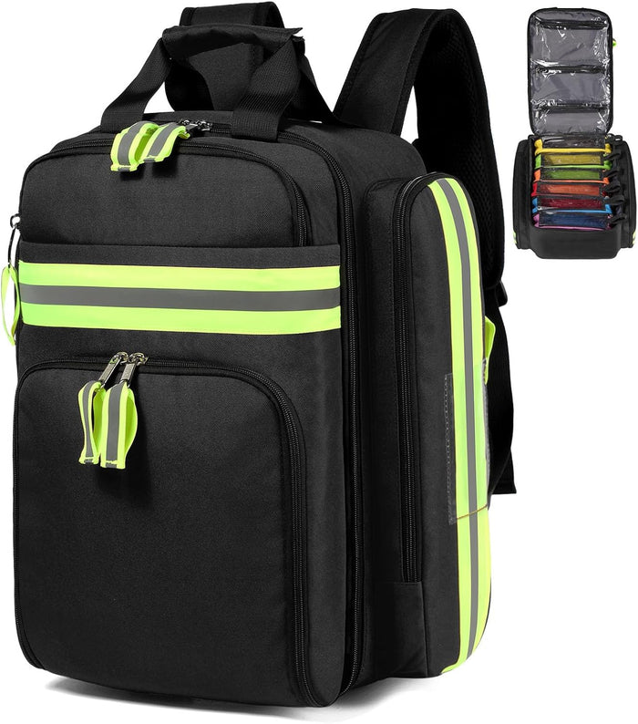 Gatycallaty First Aid Backpack - Medical Evacuation Bag - Red Emergency Lifeguard Bag for Ems Emt First Responders (Black)