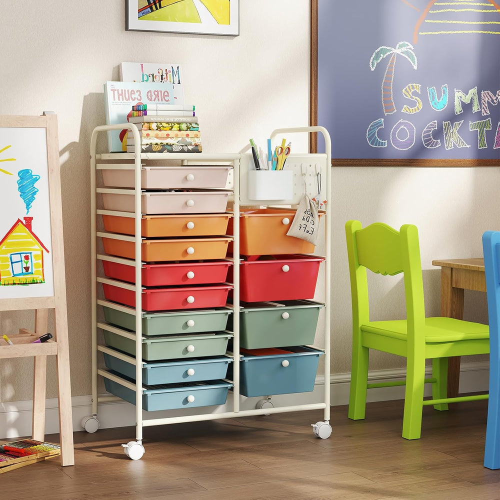 Giantex 14 Drawer Storage Cart, Rolling Craft Cart with Metal Tabletop & ...