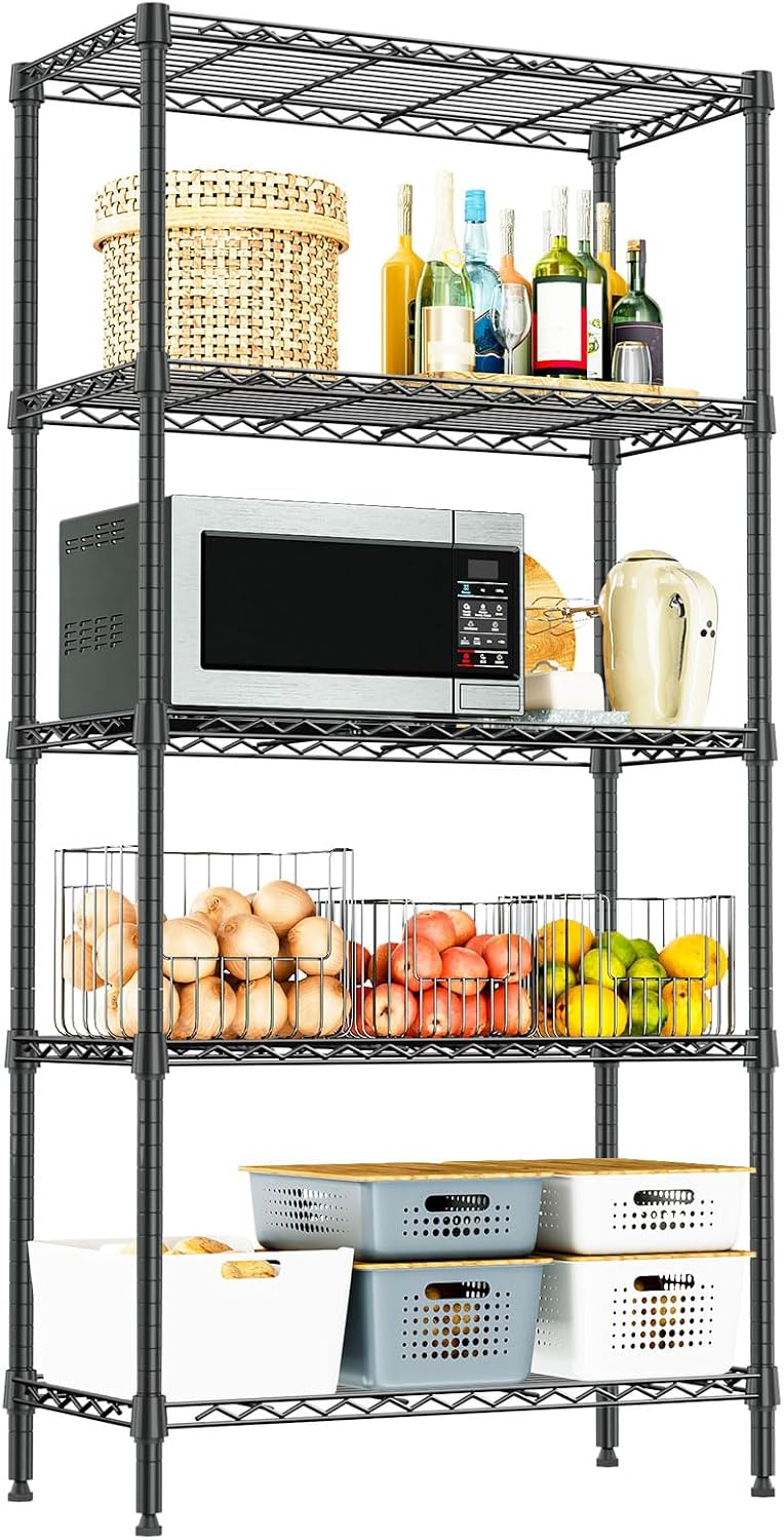 5-Tier Metal Shelving Unit, 24" Wide Wire Shelving for Pantry & Garage