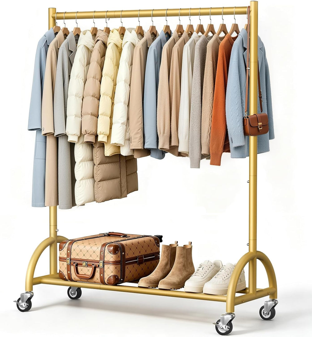 SLEEPING LAMB Heavy Duty Gold Clothing Rack for Hanging Clothes with Wheels