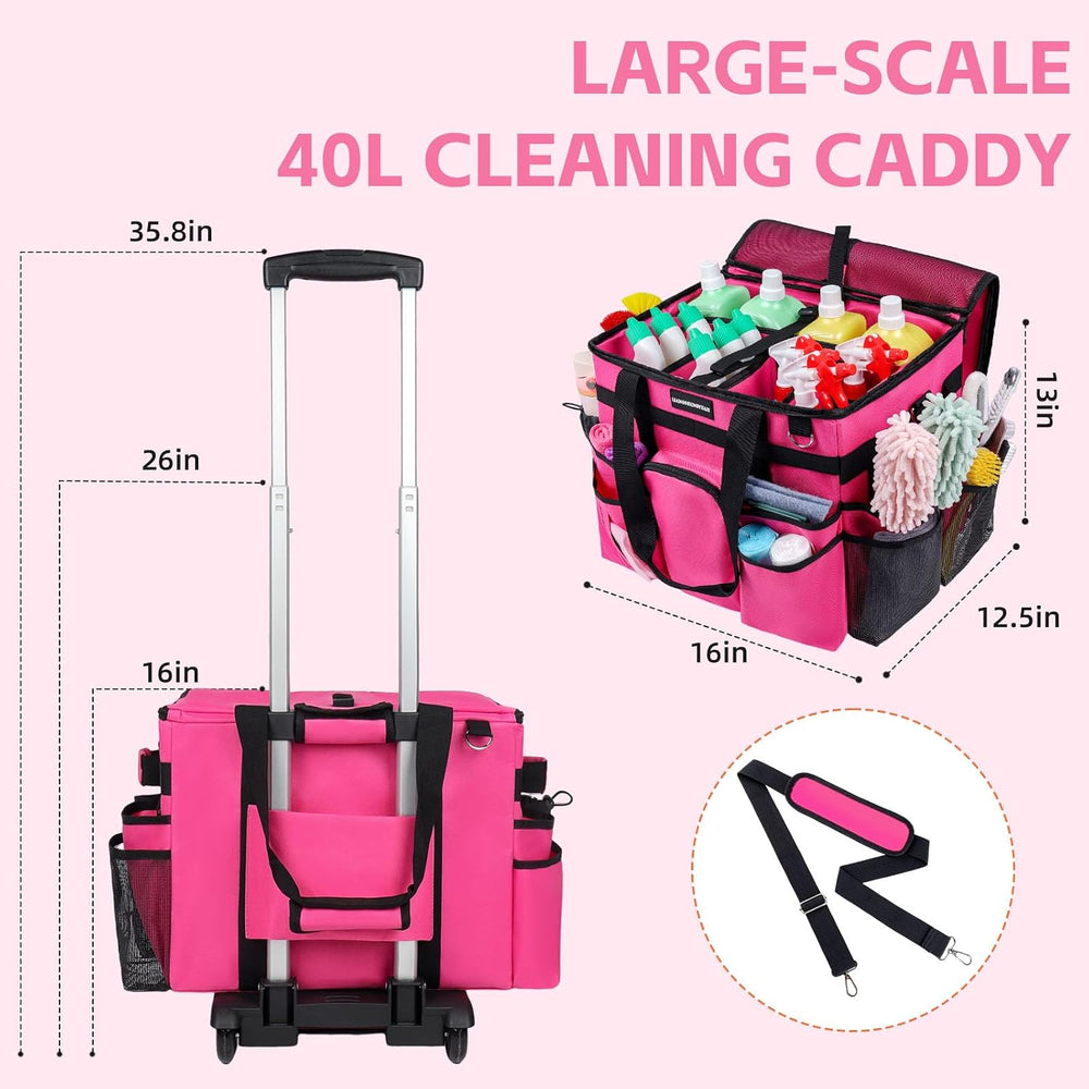Large Rolling Cleaning Caddy Bag, Cleaning Caddy with Wheels with Detachable ...
