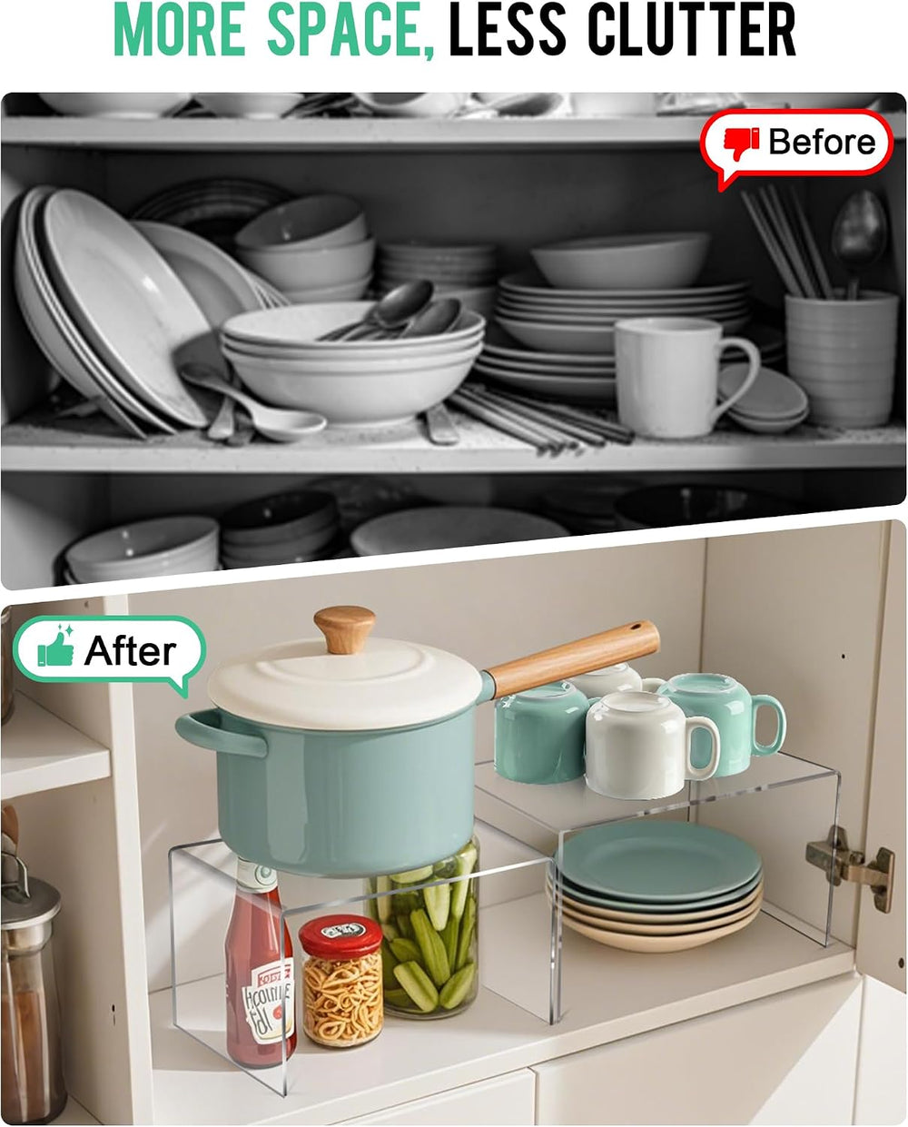 Acrylic Cabinet Organizer, Set of 4 Clear Shelf Organizer for Kitchen Pantry ...