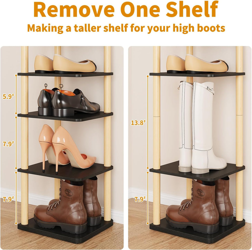 8 Tiers Vertical Shoe Rack, Tall Narrow Shoe Tower, Corner Shoe Rack, black