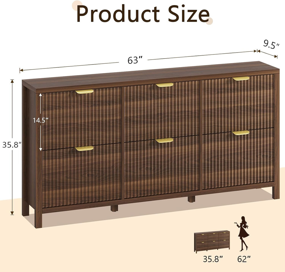 YOMILUVE 63" Shoe Cabinet Storage for Entryway, Fluted Shoe Cabinet with...