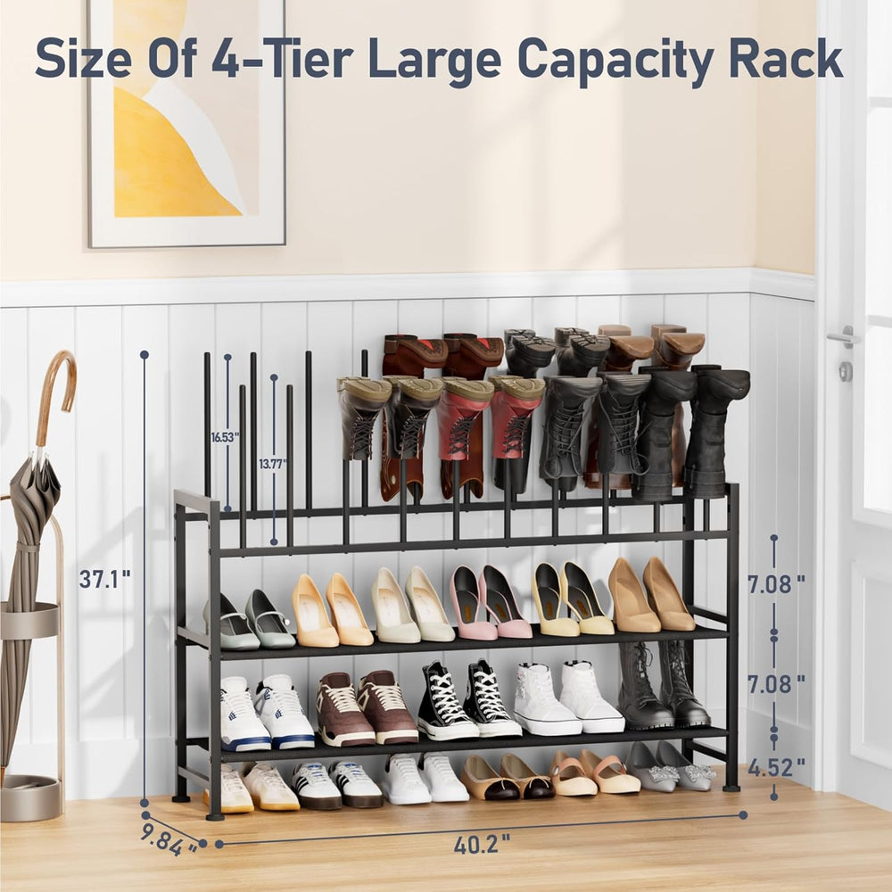 DIMJ Boot Rack 4-Tier - Black Metal Boot Storage Rack for Tall Boots Organize...