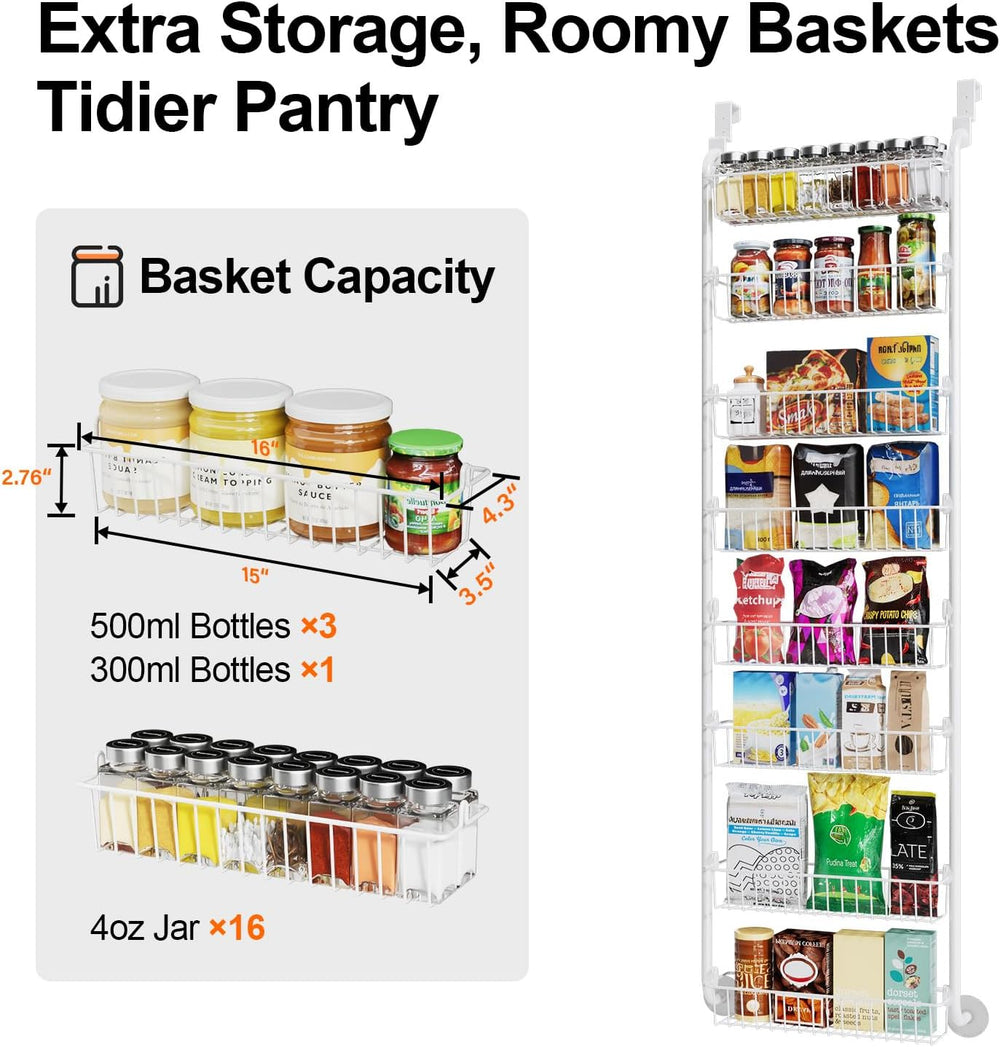 Delamu Over The Door Pantry Organizer, 8-Tier Metal Pantry Door Organization ...