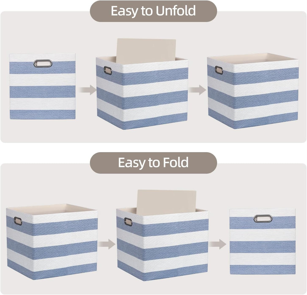 13 x 15 x 13 Inch Stripe Linen Storage Cube for Home Organizing, Pack of 4