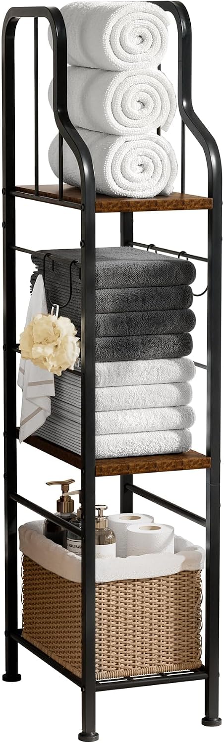 SWTYMIKI Narrow Towel Storage for Bathroom - 3-Tier Towel Rack Organizer with...