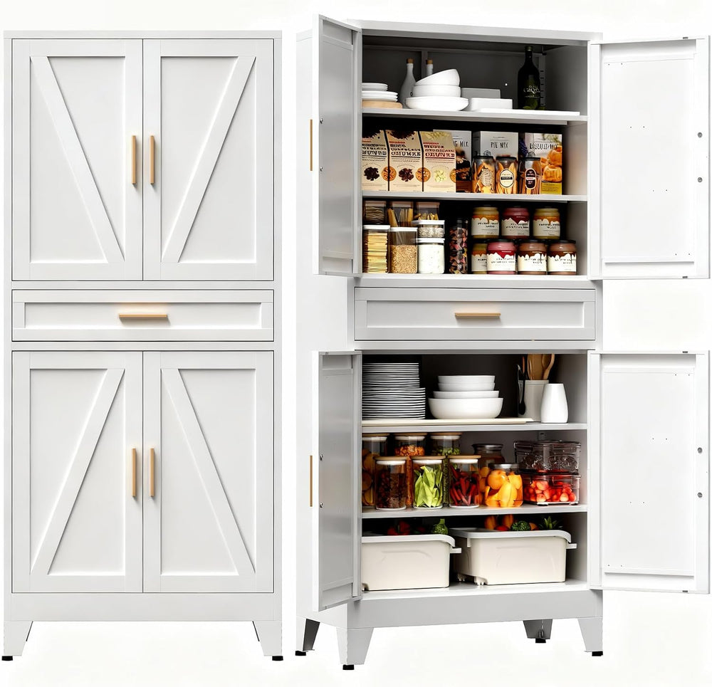 COFaR 71" Tall Kitchen Pantry, Farmhouse Storage Cabinet with Doors and ...
