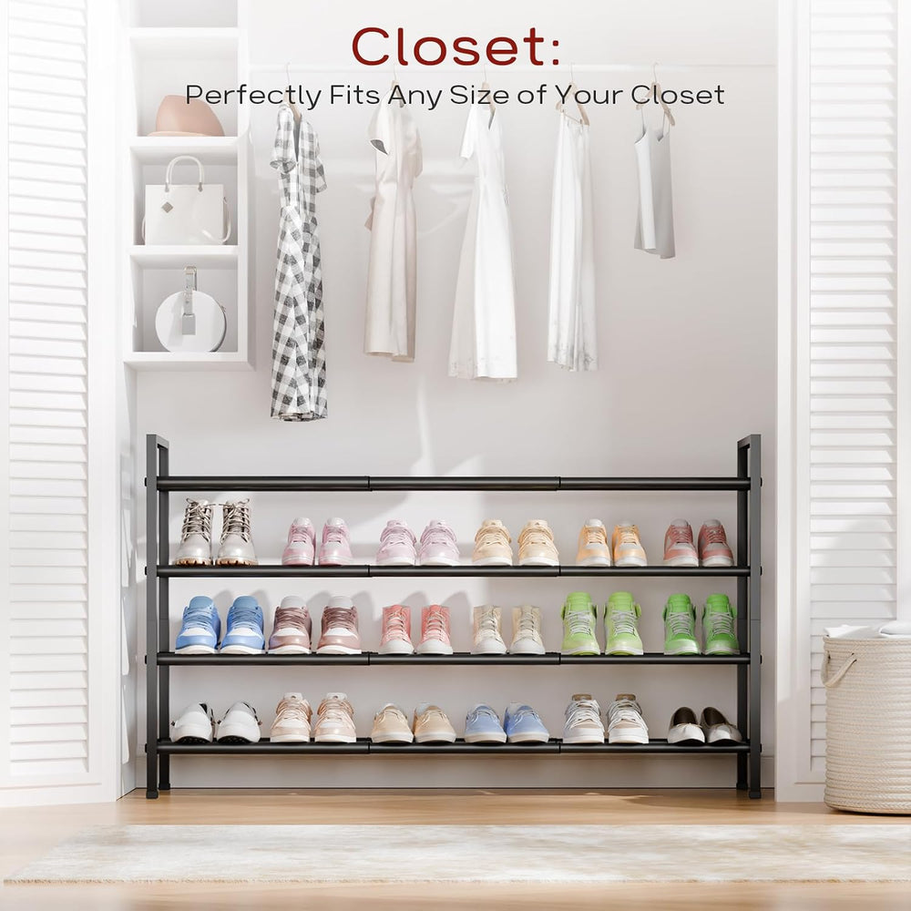 Bumusty 4 Tier Long Expandable Shoe Rack for Closet, Black