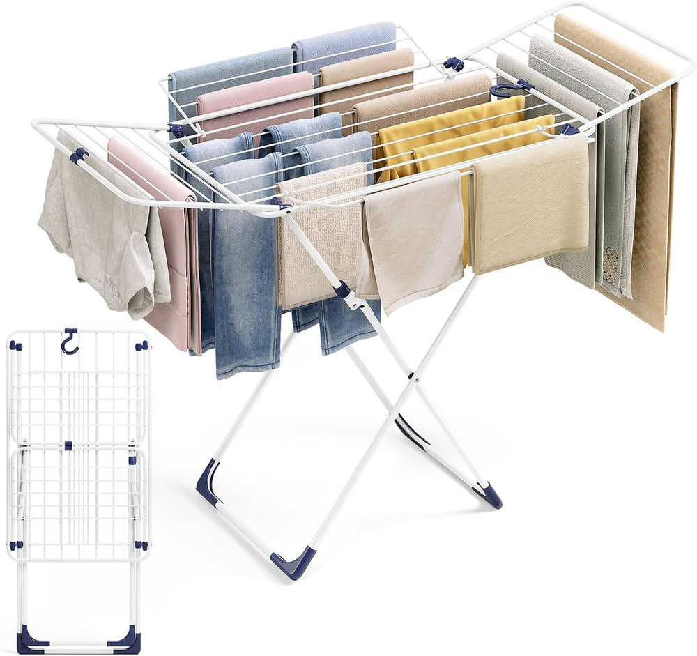 APEXCHASER Clothes Drying Rack with 4-Gullwing, White, 55.12"*37.8"...