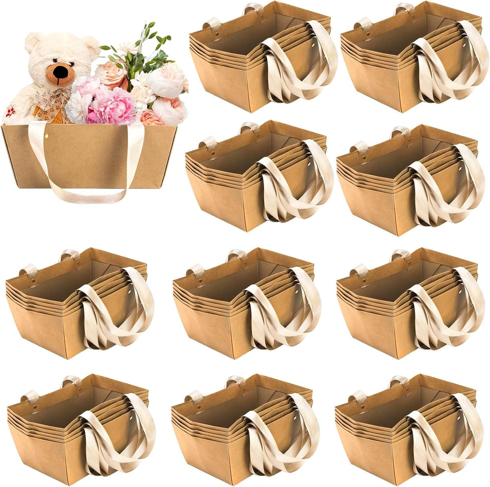 Cedilis 50 Pack Kraft Gift Basket with Handles, 9.8'' x 6.5''...