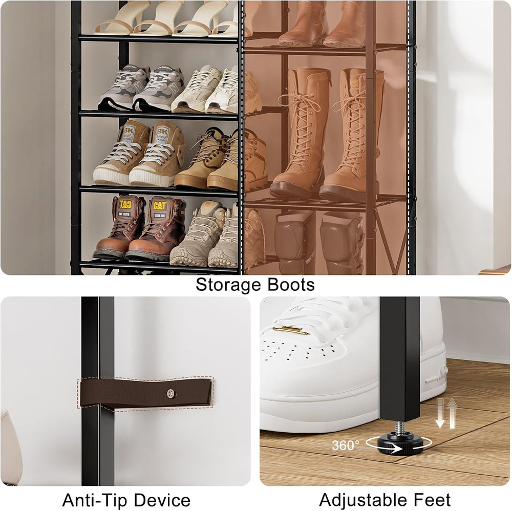 8-Tier Shoe Rack, Boot Storage for Closet, Rustic Brown
