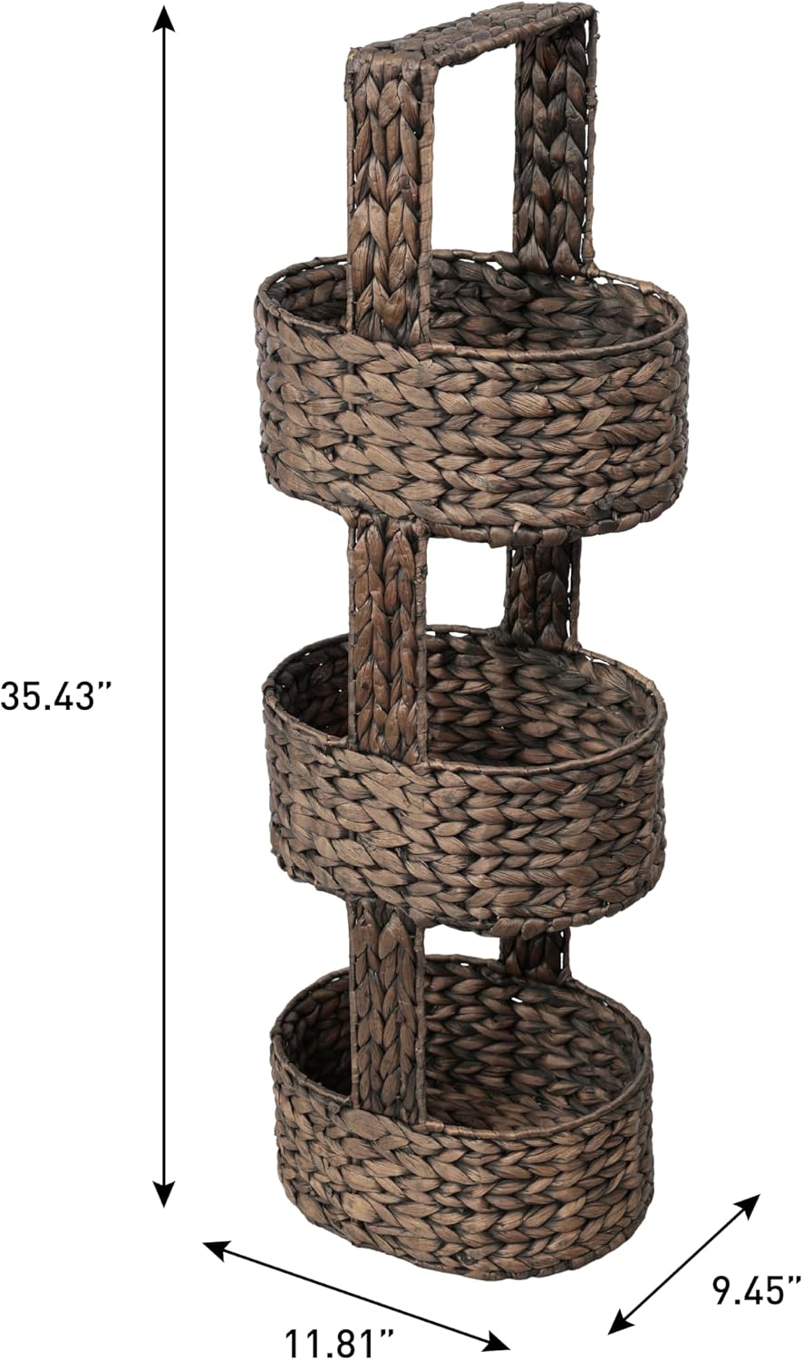 happimess Riverbend 3-Tier Water Hyacinth Storage Tower 35.5", Brown
