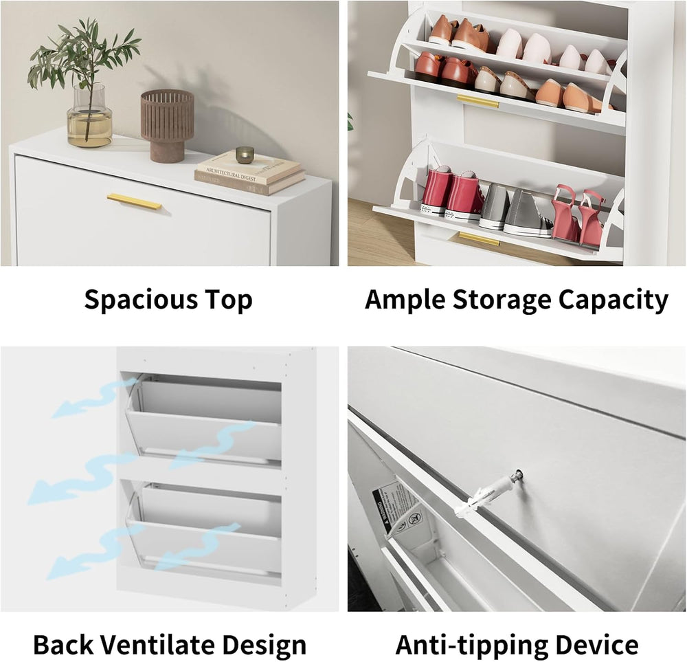 CARPETNAL Shoe Cabinet for Entryway, White Shoe Storage Cabinet with 2 Flip D...