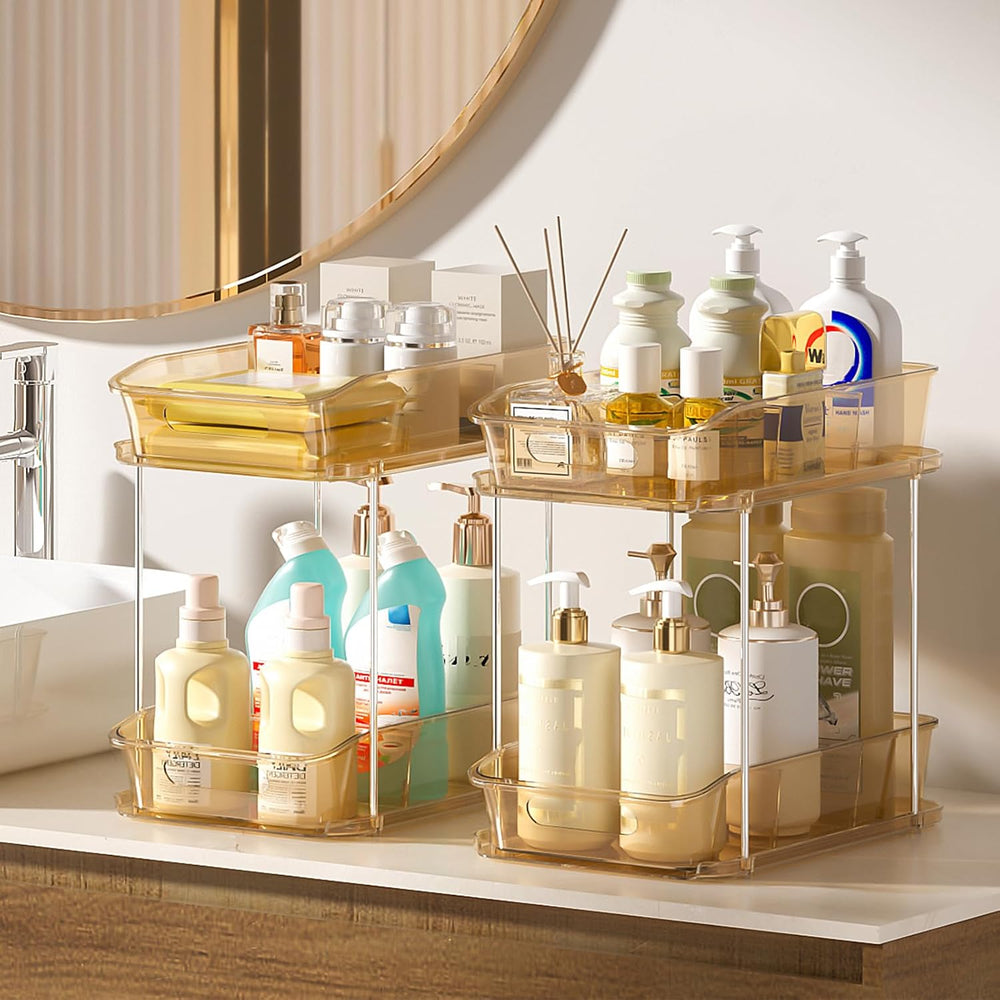 Delamu 2-Tier Under Sink Organizers and Storage, Multi-Purpose Stackable Bath...
