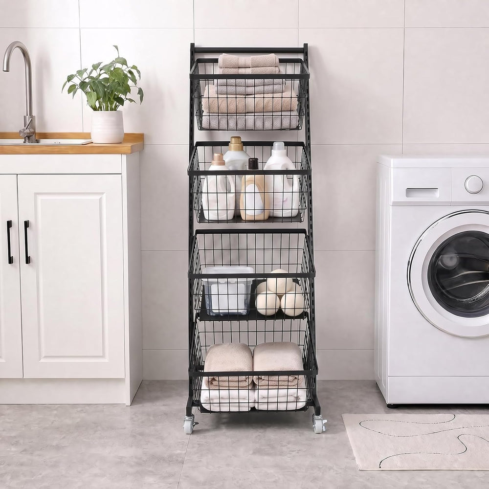 Kitchen Storage Cart, 4-Tier Rolling Organizer With Removable Baskets