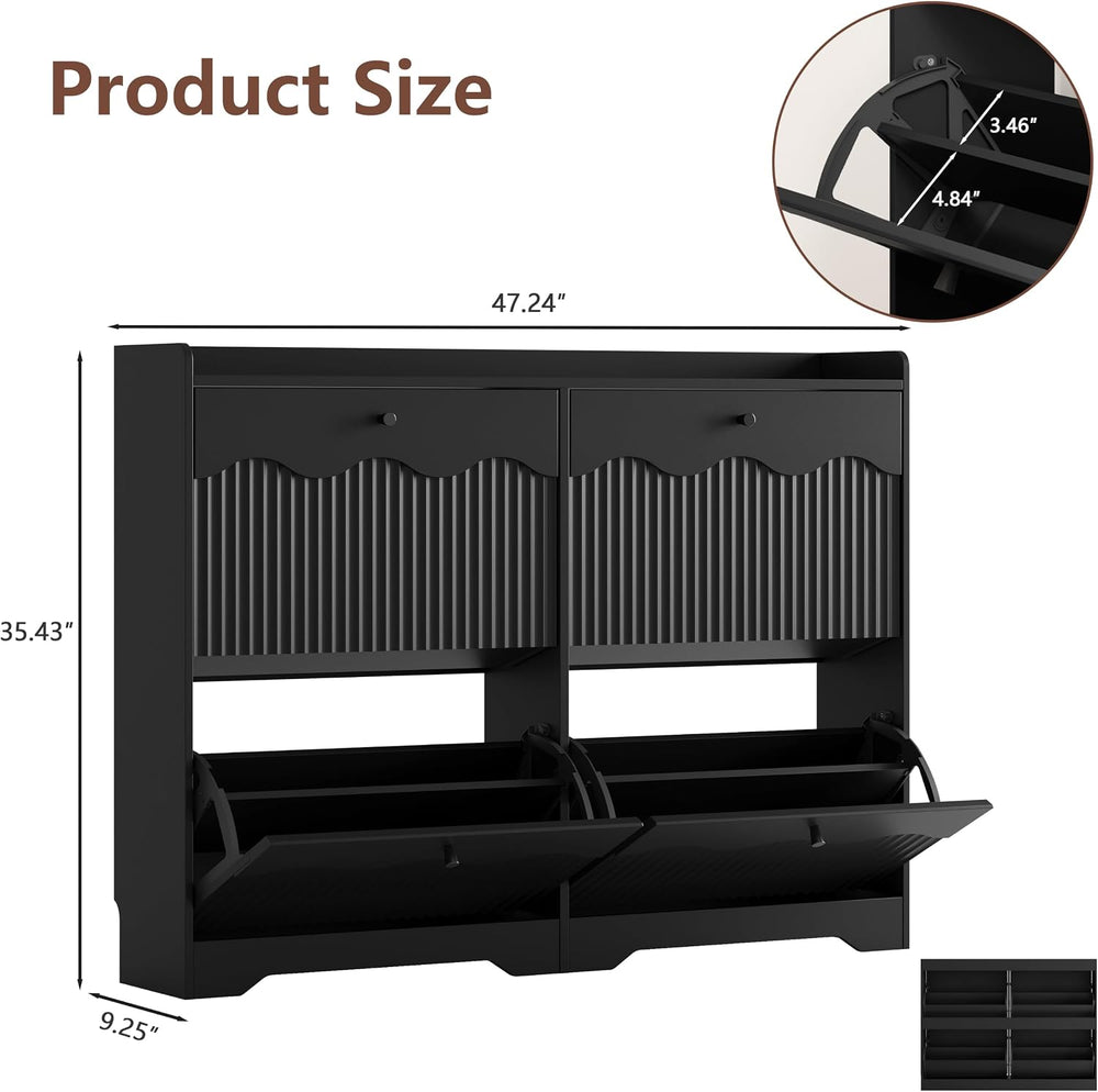 HUANLEGO Shoe Cabinet Storage for Entryway with 4 Flip Drawers, Black