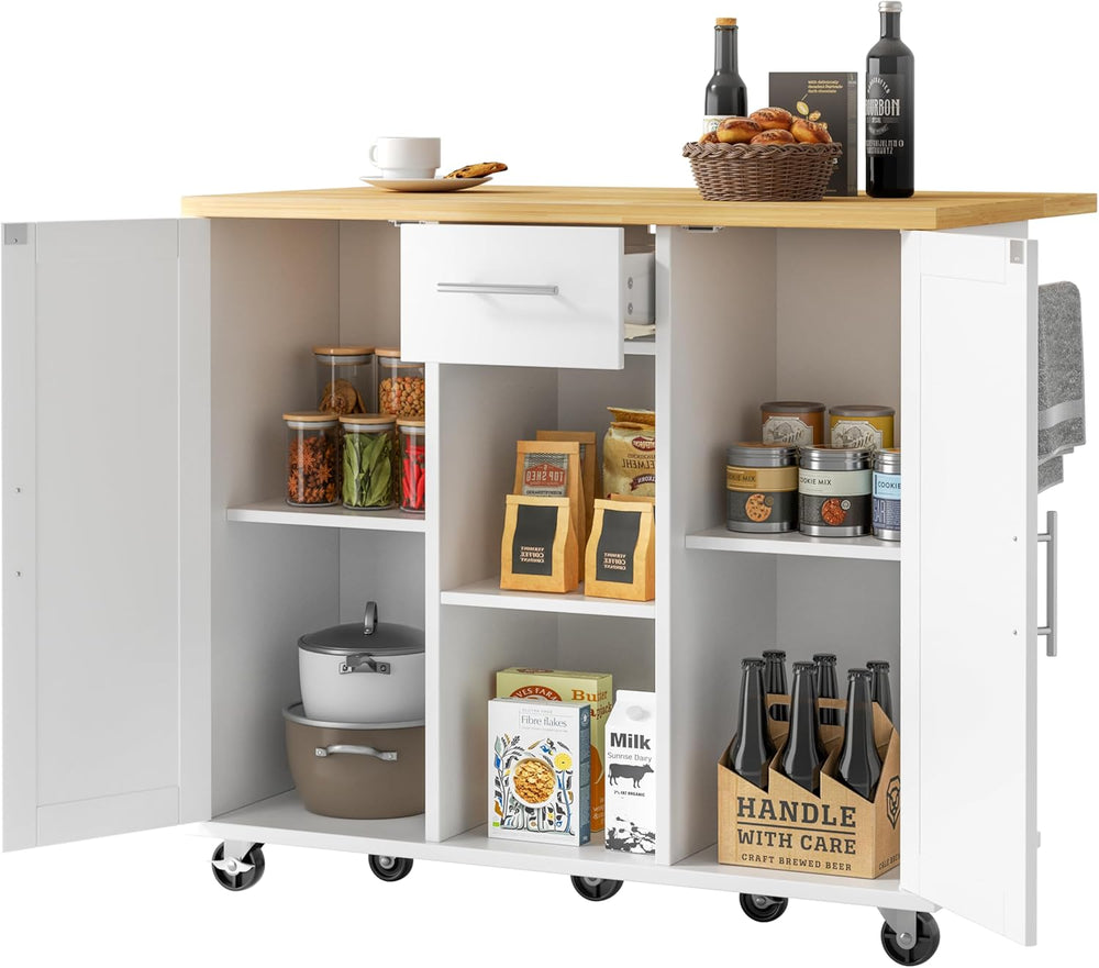 JY QAQA 42" Rolling Kitchen Island Cart with Storage, Drop Leaf Countert...