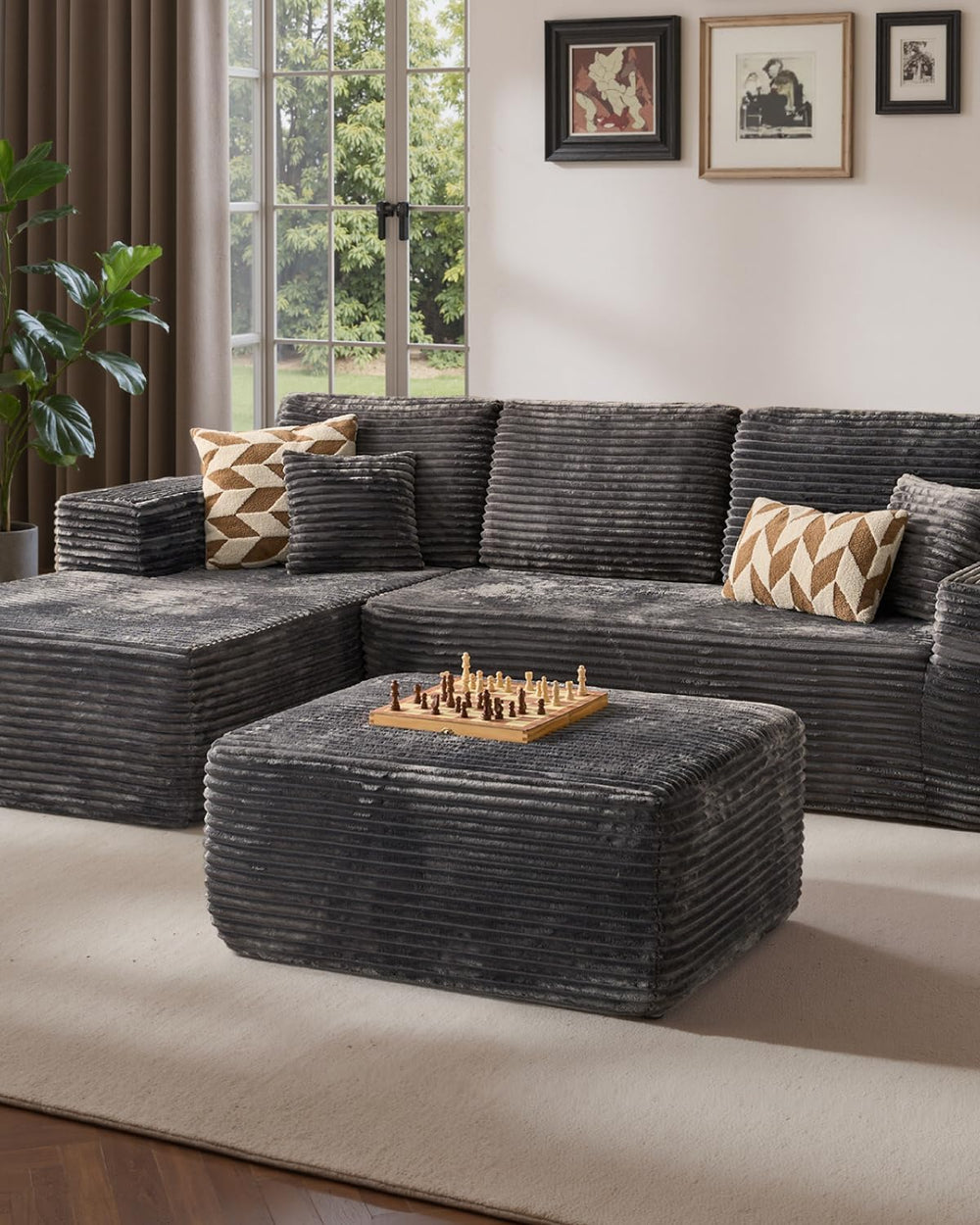 37" Plush Boneless Ottoman, Upholstered Cloud Footrest for Boneless Couc...