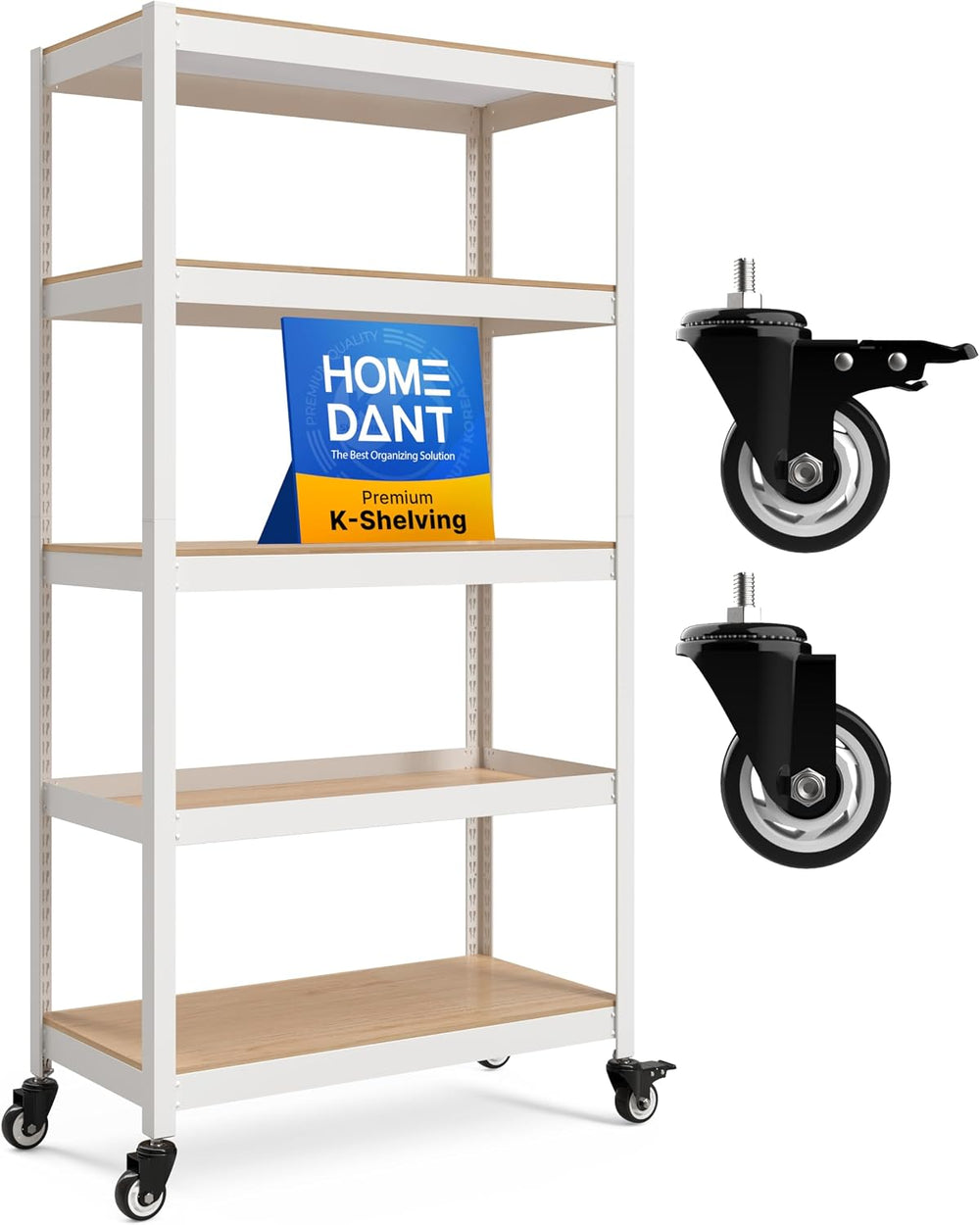 HOMEDANT House White 5-Tier Metal Rolling Cart Shelf Rack Casters Heavy Duty