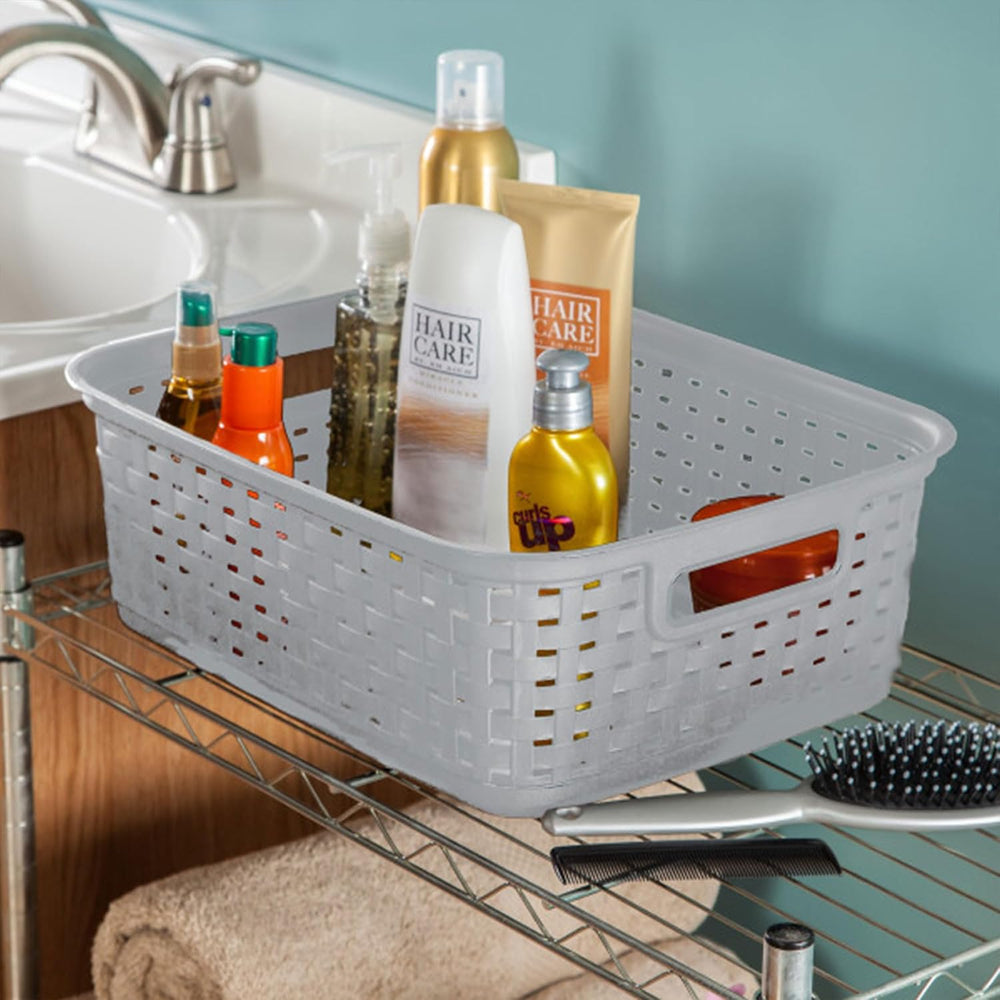 Sterilite Short Plastic Weave Storage Basket, Bin Organization for Countertop...