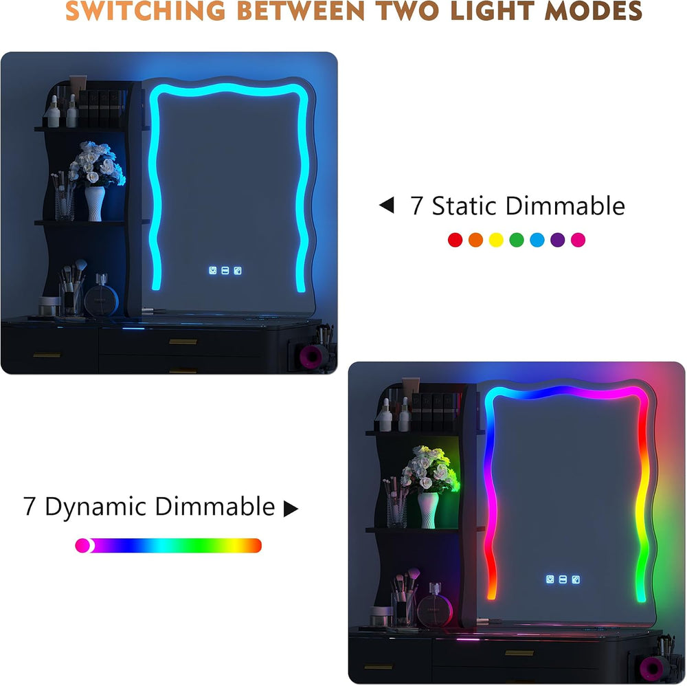RGB Makeup Vanity Desk with Wireless Charging Station,7 Dynamic and 7 Static ...