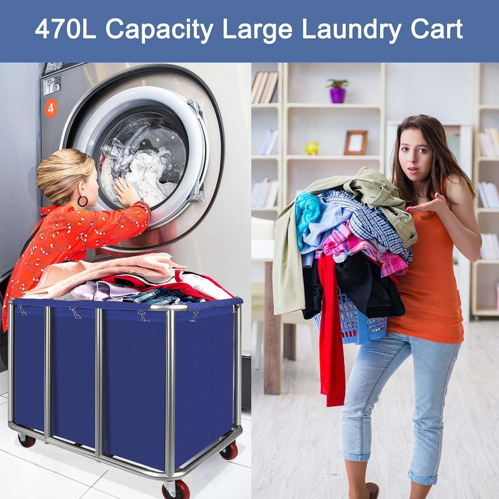 Commercial Laundry Cart with Wheels, 470L Industrial Rolling Laundry Basket, ...