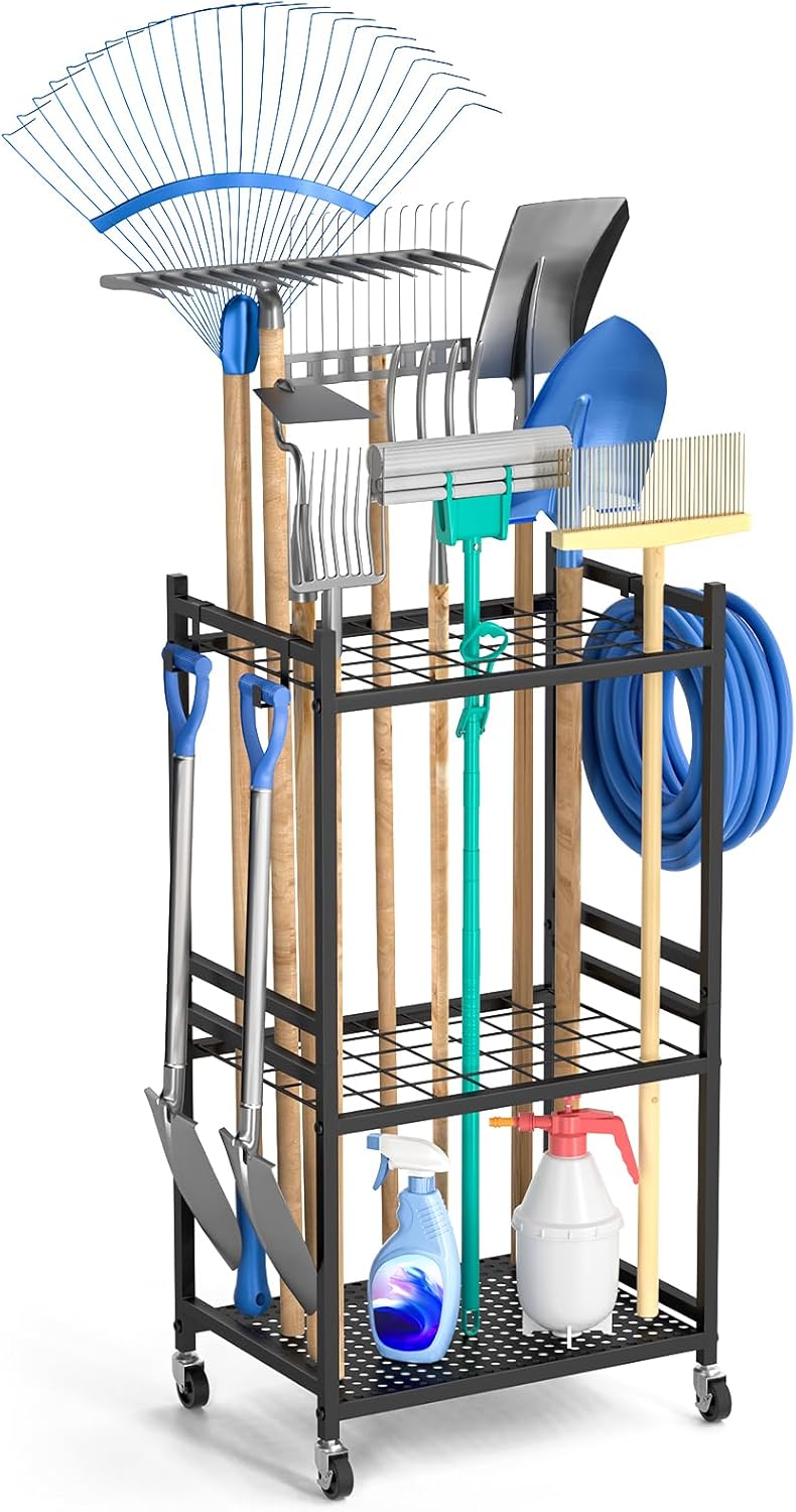 DAOUTIME Garden Organizer With Wheels, Yard Tower Rack for Garage Storage, Up...