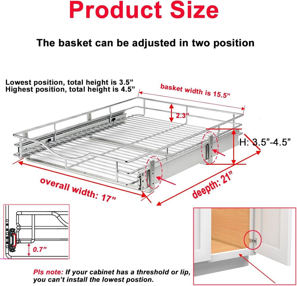 DINDON 1 Tier Pull Out Cabinet Organizer (17" W x 21" D) Heavy-Duty...