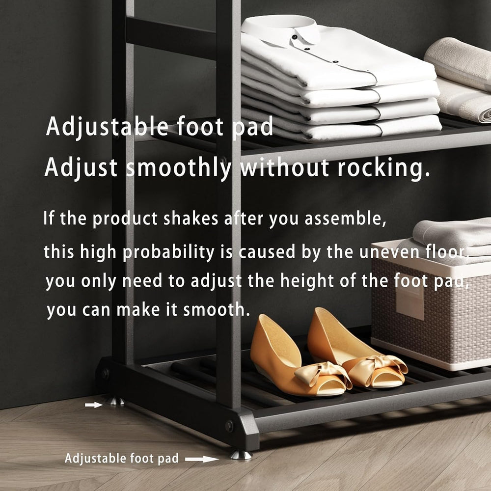 Freestanding Clothing Rack,Metal Garment Rack with Bottom Shelves and 6 Side ...