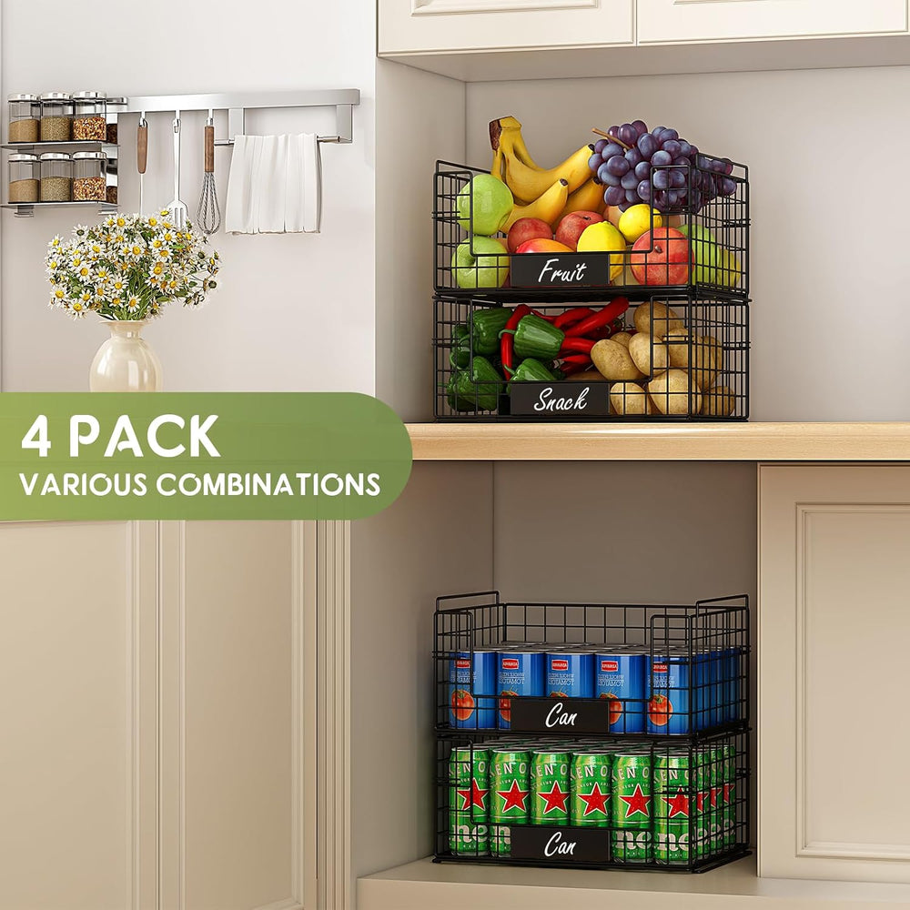 JKsmart 4 Pack XXL Stackable Wire Baskets for Pantry Organizers and Storage