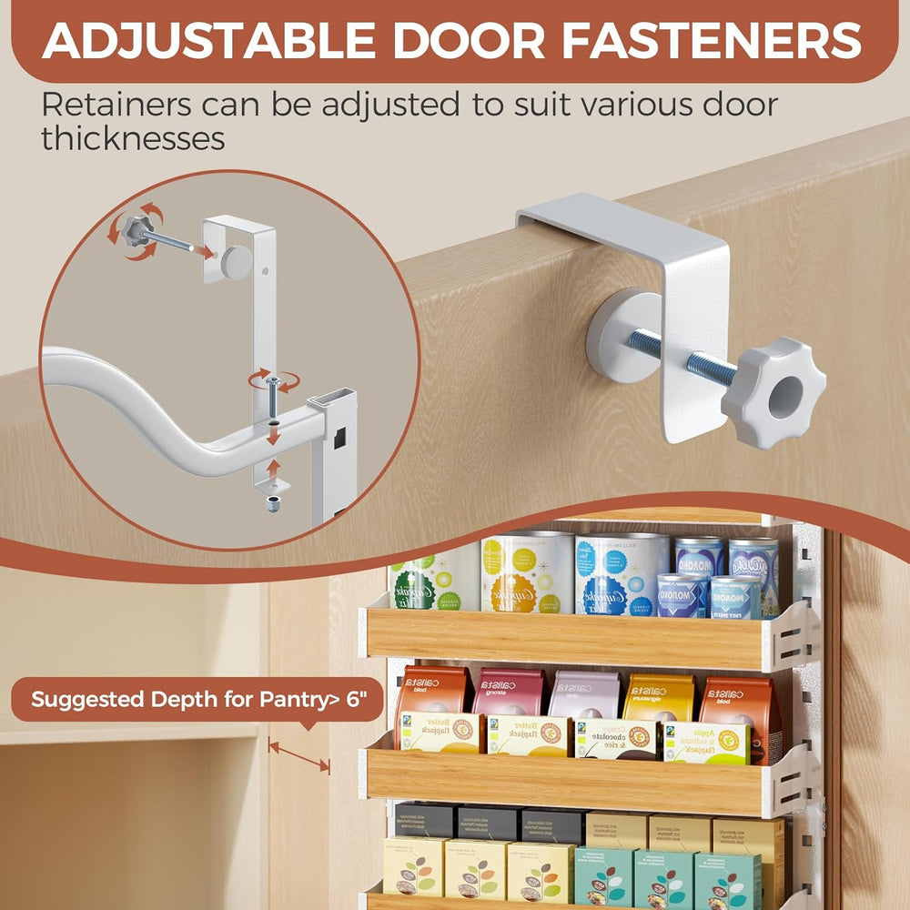 8-Tier Pantry Door Organizer, Over the Door Pantry Organizer with Wooden Adju...