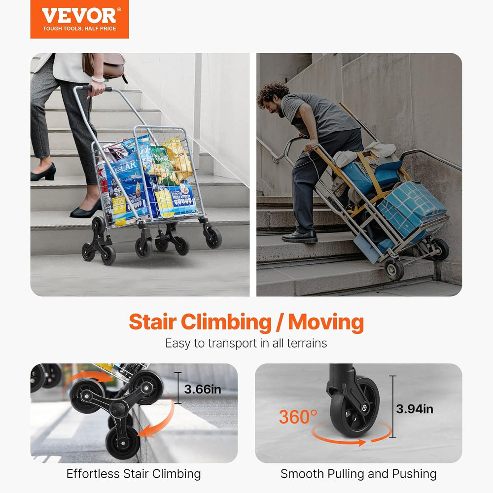 VEVOR Grocery Shopping Cart, 45L Stair Climbing Shopping Cart with 360° Rolli...