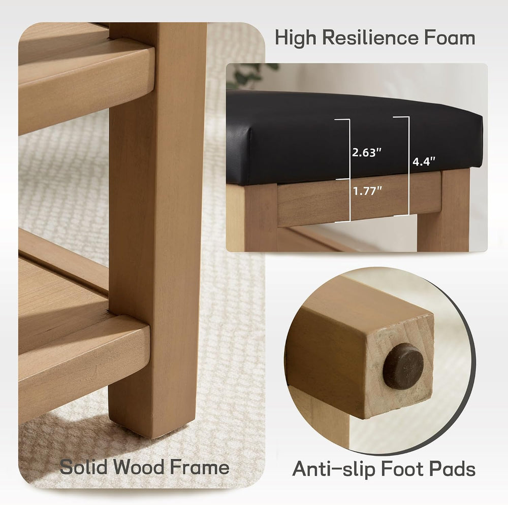 Zihanhome Shoe Rack Bench with Leather Cushion, 2 Tier Solid Wood Storage Ben...