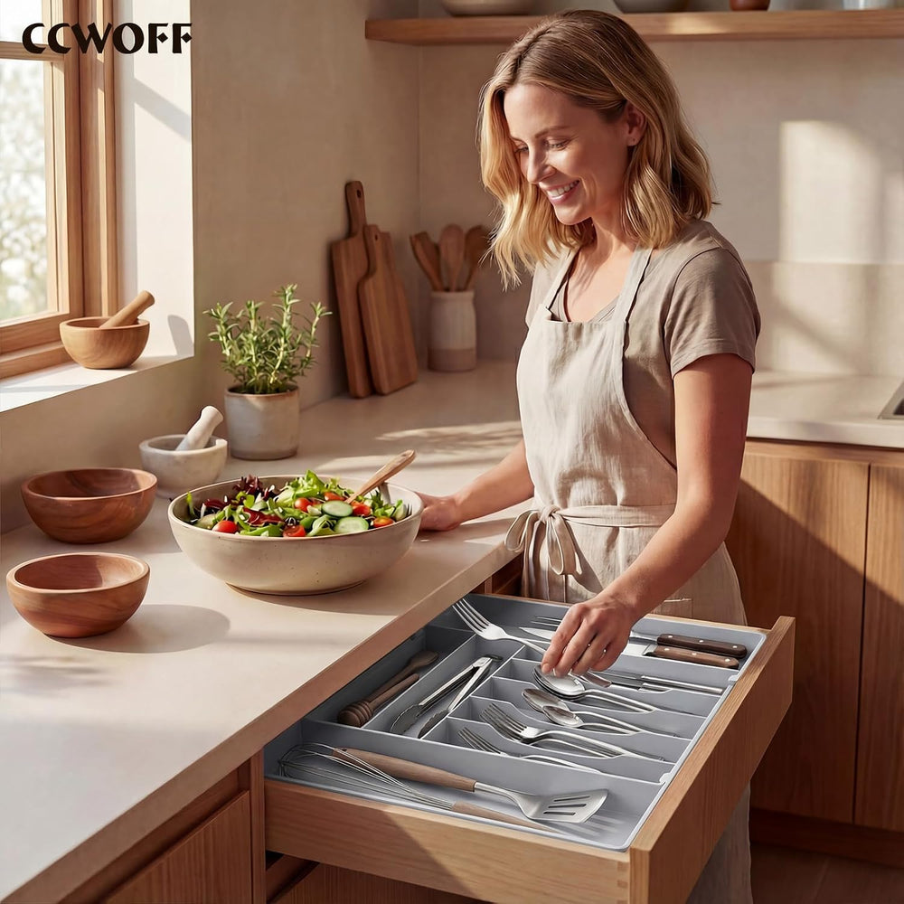 Silverware Drawer Organizer, 9 Slots Expandable Kitchen Drawer Organizer