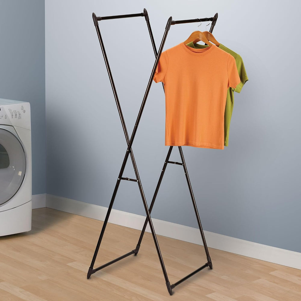 Household Essentials Valet Folding Clothes Rack, Strong Metal X-Frame, Chic D...