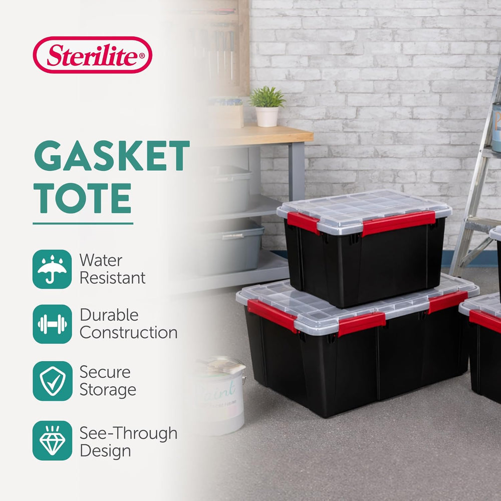 Sterilite 8 Pack Gasket Box, Stackable Plastic 8.5 Gallon Storage Container w...